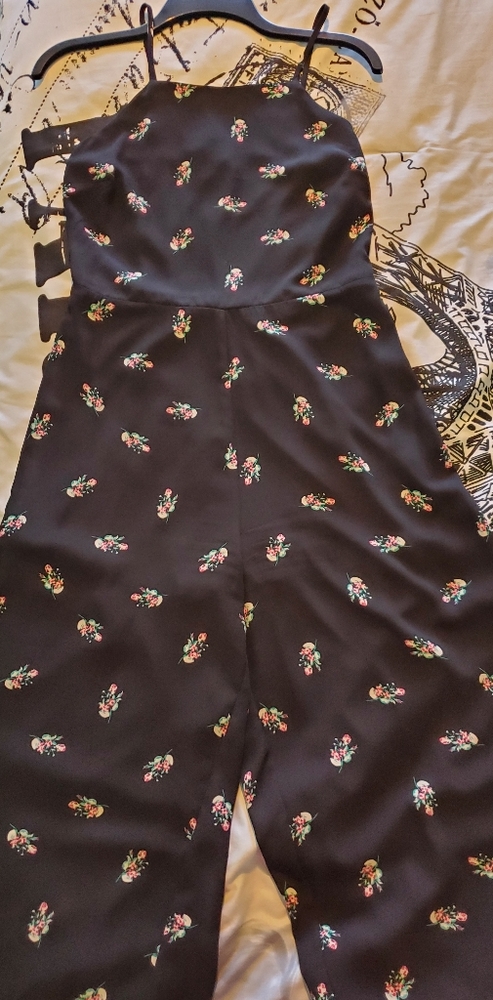 Flower Print Black Jumpsuit